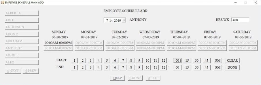 Employee Schedule Add Dialog Window